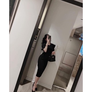 Đầm body dáng dài qua gối bazzic co giãn 4 chiều, váy cộc tay cổ tròn co giãn 4 chiều