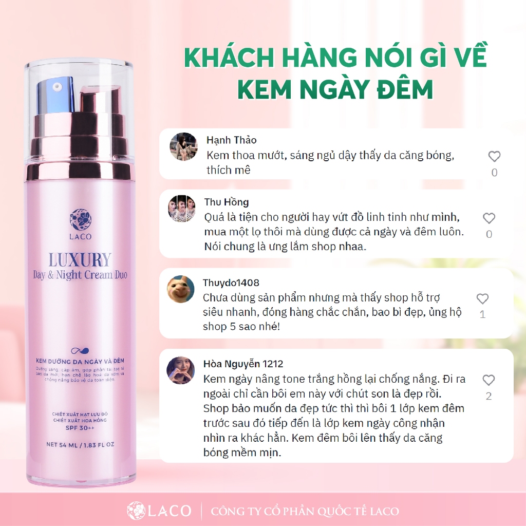 Kem Dưỡng Da NGÀY và ĐÊM LACO 54ml  bảo vệ da trước tác hại của tia UV, cho làn da tươi sáng và khỏe hơn | BigBuy360 - bigbuy360.vn