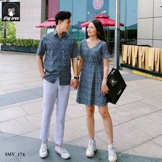 Sơ mi váy cặp denim họa tiết fig tree siêu đẹp.