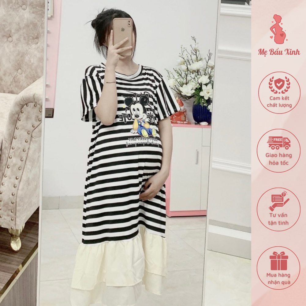 Váy suông phom A phối chân bèo 2 tầng in hình MICKEY