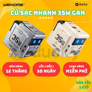 Củ Sạc Nhanh 35w GaN Wekome WP U07 Thiết Kế Robot Mecha Series 2 Cổng TypeC+USB, Có Đèn Led, BH 12 Tháng