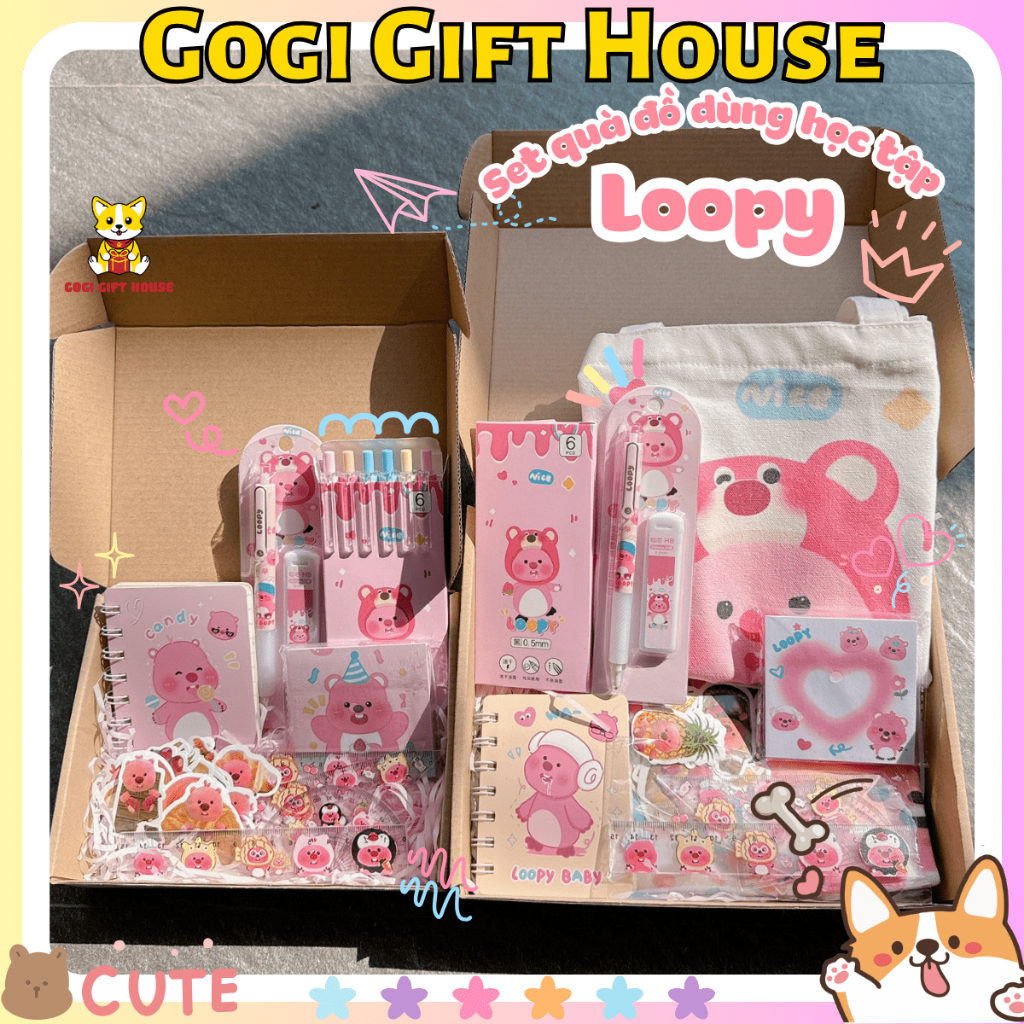Set quà văn phòng phẩm, đồ dùng học tập Hải li Loopy đáng yêu dùng làm quà tặng sinh nhật bạn bè, dị