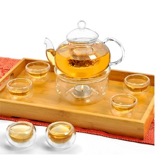  Bộ ấm trà thủy tinh Bộ ấm trà tết bình trà hoa cúc thủy tinh 6 Chén Dung Tích 600 Ml Có Đế Nến Chịu Nhiệt Có Lõi Lọc 