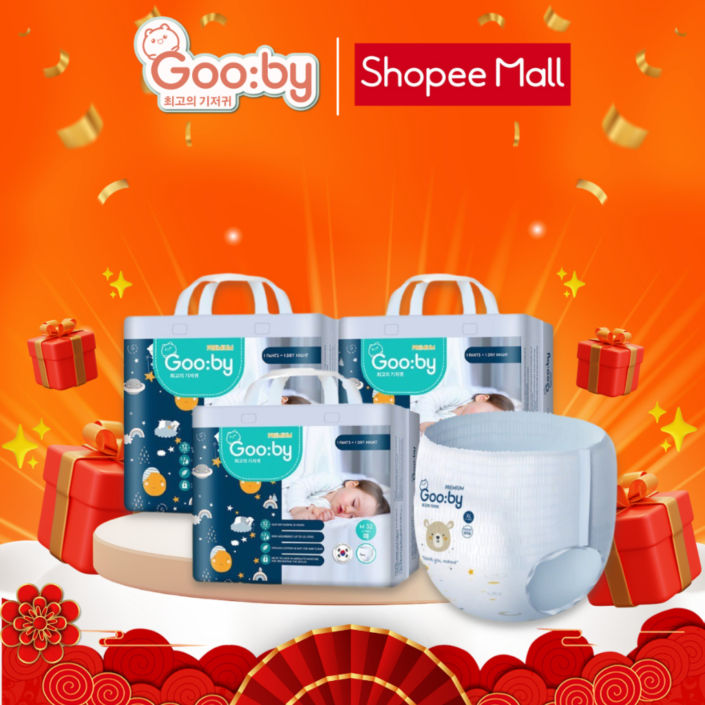 Tã/bỉm quần Gooby Premium - Chuyên gia bỉm đêm, chống trào đến 12h size M/L/XL/XXL cho bé từ 6kg - 24kg