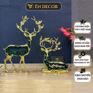 Decor phòng khách hiện đại tượng hươu tài lộc may mắn én decor mạ vàng đá thạch anh trang trí phòng khách làm việc