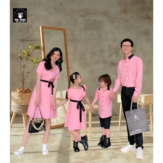 Set Sơ Mi Váy Gia Đình Fig Tree Màu Hồng Phối Siêu Xinh Cho Cả Nhà