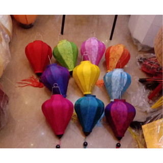 Combo 10 đèn lồng hội an vải lụa size 40 trang trí gồm cả bóng led 5w và đui chống nước