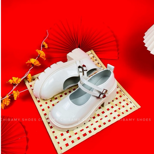 Giày Lolita Oxford khuy Trái Tim đế răng cưa cao 6cm