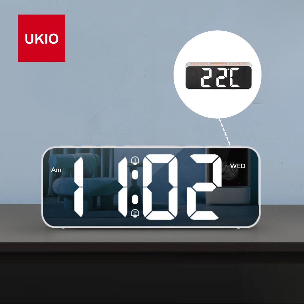 Đồng hồ led để bàn báo thức UKIO màn hình LCD cao cấp đo nhiệt độ , ngày, tháng