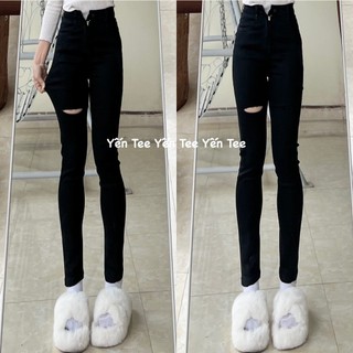 Quần jeans ôm rách ngang1 đùi phải Yến Tee,chuẩn chất jeans cotton mềm,co dãn tốt