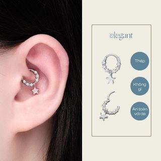 Khuyên tai vòng daith/septum many star gem hoop elegant