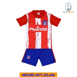 Quần áo bóng đá trẻ em, áo đá banh clb atletico sọc cho bé thun lạnh thoáng mát - vicsport