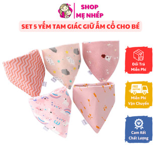 Set 5 yếm tam giác giữ ấm cổ cho bé được làm từ cotton, có cúc bấm rất tiện lợi