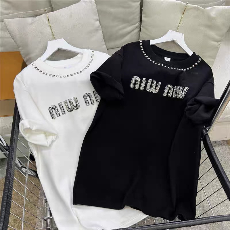 Áo phông miu cổ đinh đính đá ảnh thật