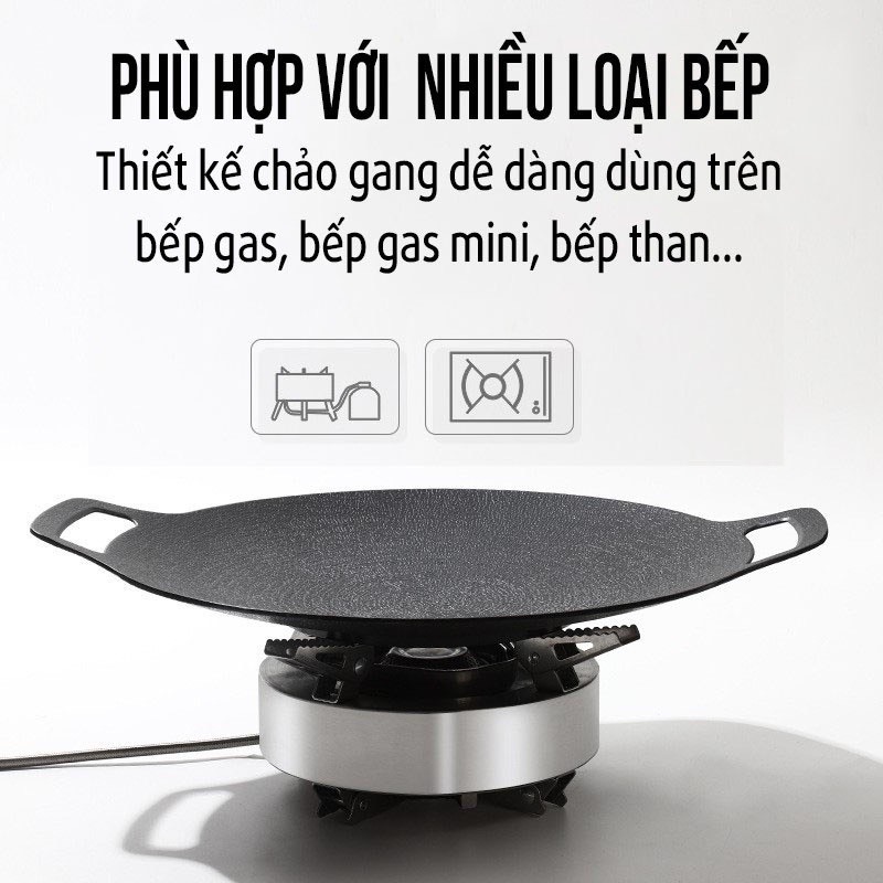 Chảo Đá Nướng Thịt Kiểu Hàn Quốc, Vỉ Nướng BBQ Chống Dính Không Cần Dầu Size 34cm Hàng Chính Hãng