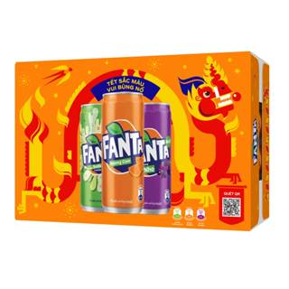 Thùng 24 lon nước ngọt Fanta Mix cam, soda kem và nho 320ml