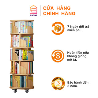 Kệ Sách Tròn Xoay 360 độ EHOME Có Bánh Xe Di Chuyển Gỗ MDF Cốt Xanh Cao Cấp Chống Ẩm, Chống Xước, Chống Mối Mọt