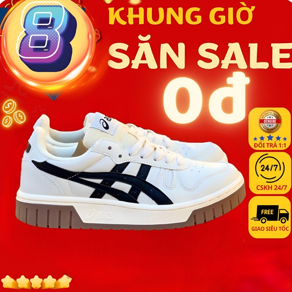 Giày Asics Court MZ kem đen đế nâu, giày asic sneaker Vintage Korean nam nữ mới nhất Hot Hit full Box Bill
