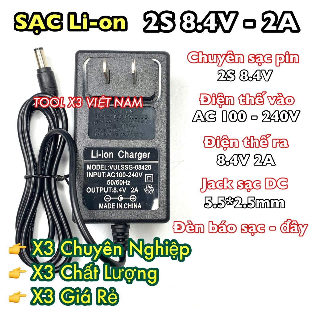 [2S - TV] Sạc Li-on 2S 8.4V 2A có đèn báo đầy (ToolVN)