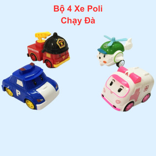 Xe poli đồ chơi xe poli chạy đà gồm 4 chiếc thiết kế dễ thương màu sắc tươi tắn nhựa siêu bền