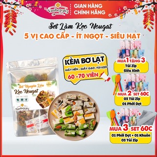 Set Nguyên Liệu Làm Kẹo Nougat [60-70 viên] Ít Ngọt, Siêu Hạt Mix vị, Kẹo Hạnh Phúc Truyền Thống