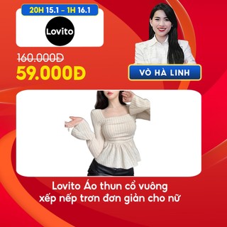 Lovito Áo thun cổ vuông xếp nếp trơn đơn giản cho nữ LNE29197