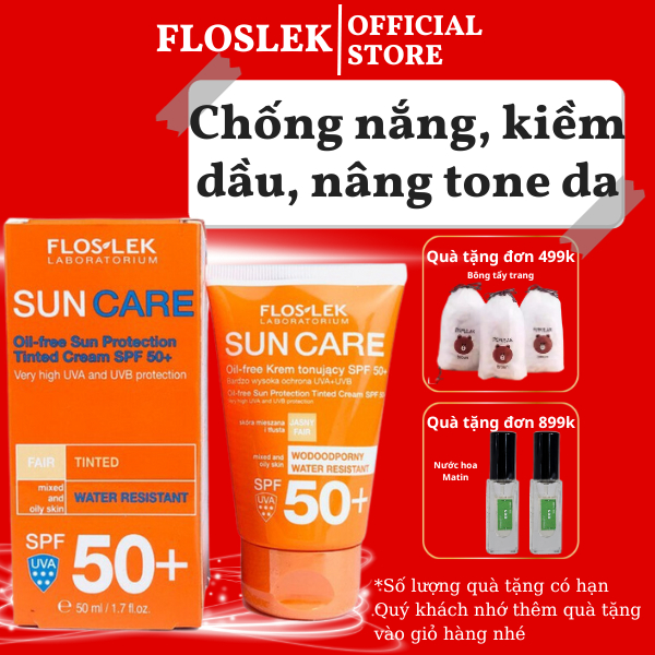 Kem Chống Nắng Cho Da Dầu Mụn Oil Free Sun Protection Tinted Cream SPF 50+ FLOSLEK Giúp Bảo Vệ Da Toàn Diện Tuýp 50ml