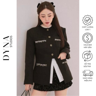 Áo khoác dạ nỉ cổ bo viền 𝐀𝐒𝐇𝐘𝐋𝐄𝐘 bốn túi đáp tua rua vạt xẻ V ngược