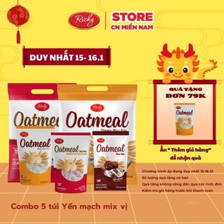 Combo 5 túi bánh yến mạch Oatmeal Richy mix 3 vị sữa, phô mai, socola