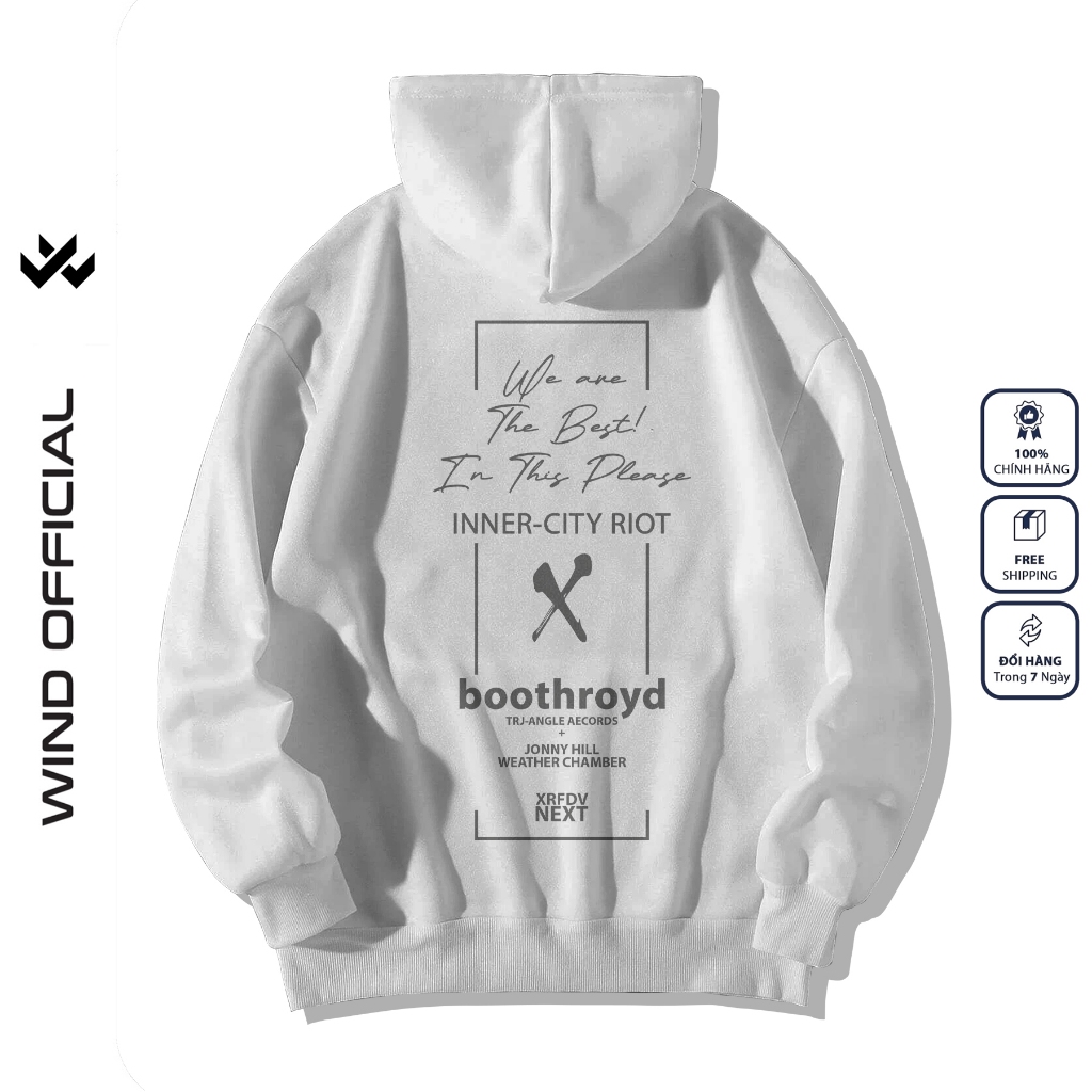 Áo hoodie unisex form rộng WIND CHỮ X nỉ Bông thời trang nam oversize thu đông