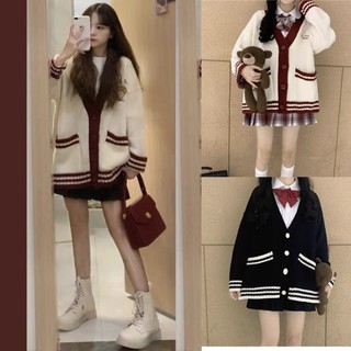 Xả kho - Áo khoác cardigan viền kẻ kiểu dáng Hàn Quốc, áo len nữ form rộng khoác ngoài