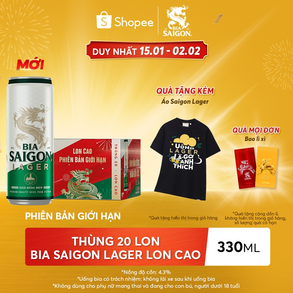 Thùng 20 Lon Bia Saigon Lager Sleek 330ml