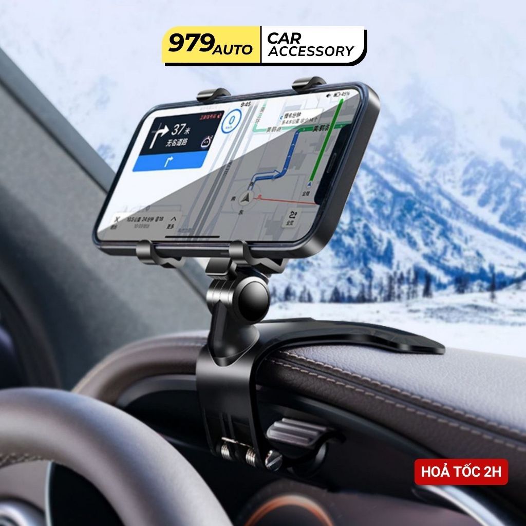 Kẹp điện thoại ô tô 979Auto gắn bảng điều khiển giá đỡ điện thoại trên ô tô xoay 360 độ nhỏ gọn tiện lợi
