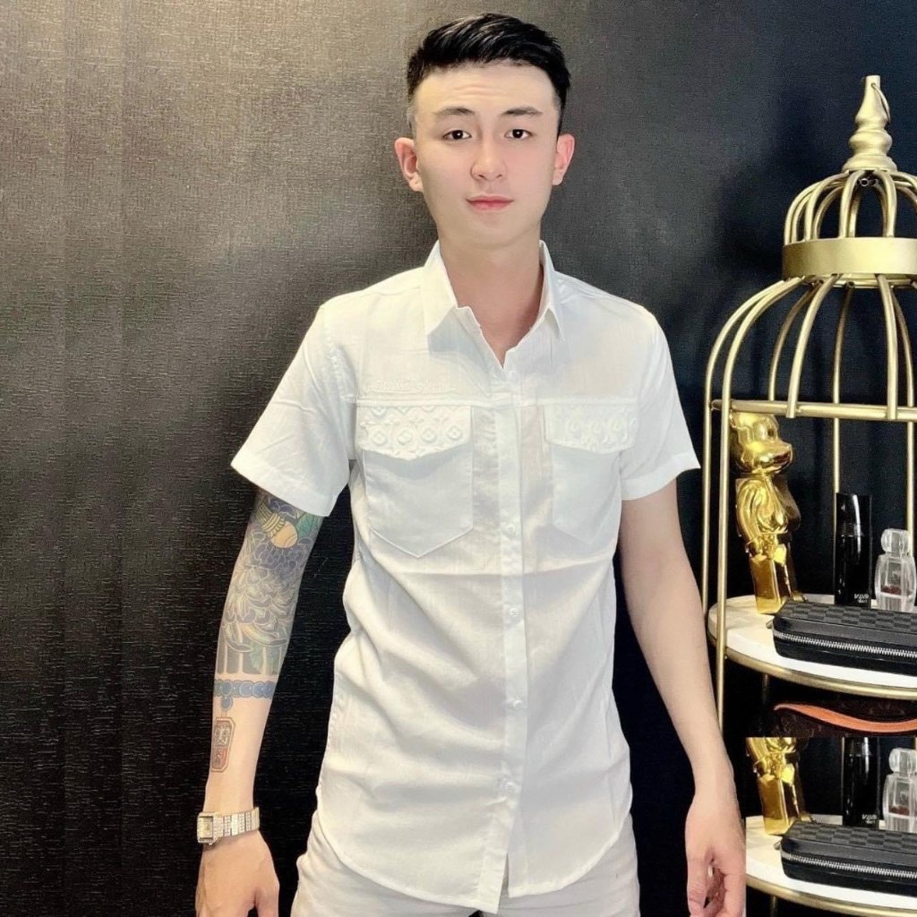 Áo sơmi nam nữ tay ngắn dập nổi nắp túi, chất vải đũi mềm, chuẩn phom phong cách trẻ trung năng động
