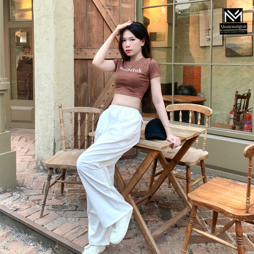 Áo croptop thun nâu cổ tròn tay ngắn ôm body cao cấp In Chữ cá tính thời trang StyleGenZ đi chơi