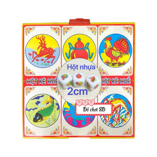 Bầu cua bàn nhựa lớn 42cm và 3 hột xí ngầu nhựa 2cm - bộ chơi cờ giải trí