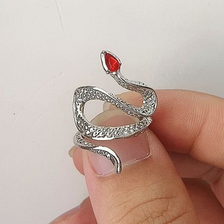 Nhẫn hình rắn mạ bạc đính đá pha lê nhiều màu phong cách cá tính