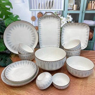 Bộ Bát Đĩa Chén Dĩa Sứ Đẹp Decor Ghi Xám Sang Trọng An Toàn Dầy Dặn