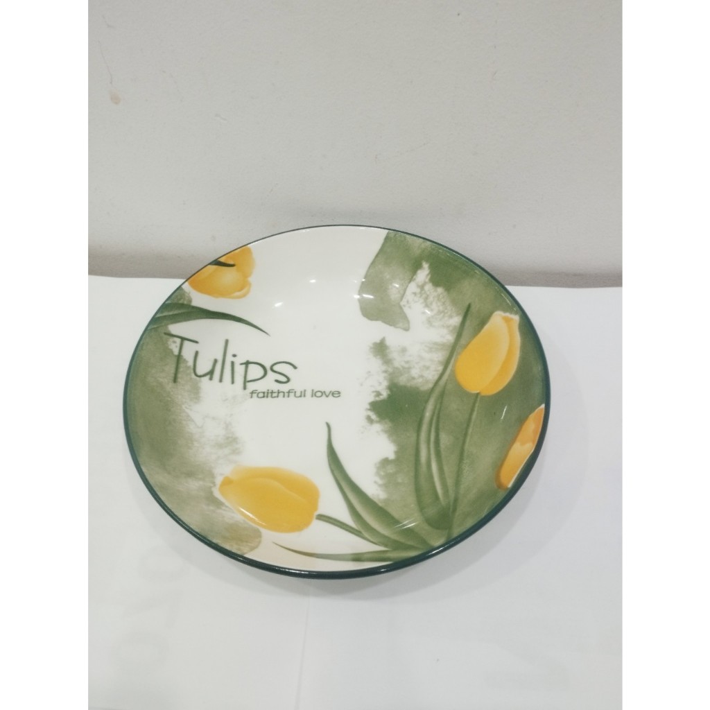 dĩa sứ hoa văn 4d mẫu tulip size 15cm - dĩa sứ trắng