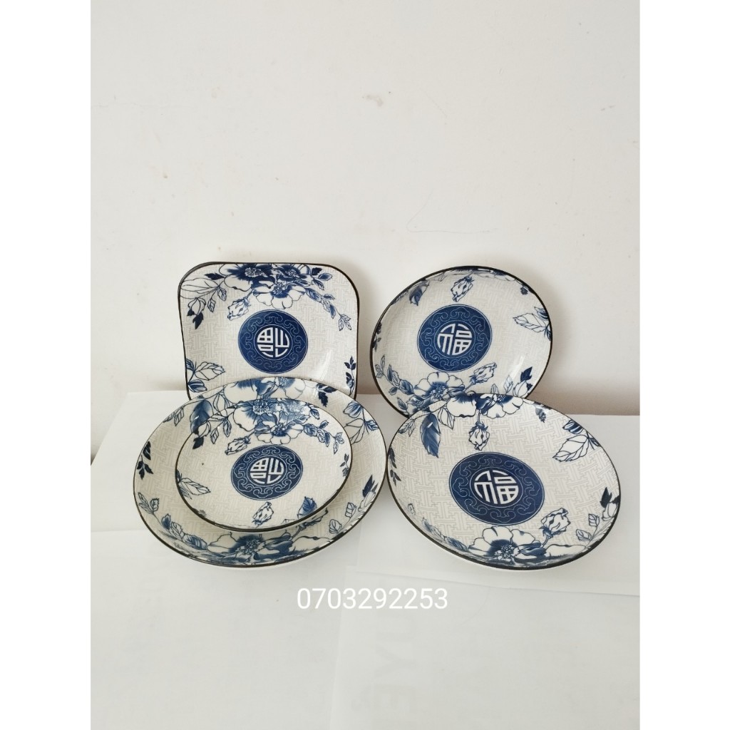 dĩa sứ hoa văn 4d mẫu xanh phúc nhiều size 15cm / 17.5cm / 20cm / 22cm - dĩa sứ trắng