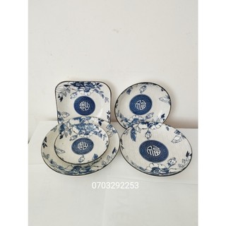 Dĩa sứ hoa văn 4d mẫu xanh phúc nhiều size 15cm / 17.5cm / 20cm / 22cm - dĩa sứ trắng