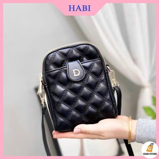 Túi đeo chéo nữ đựng điện thoại da mềm 2 ngăn, túi xách nữ đeo chéo dáng xinh thiết kế khoá chữ D dễ thương M283
