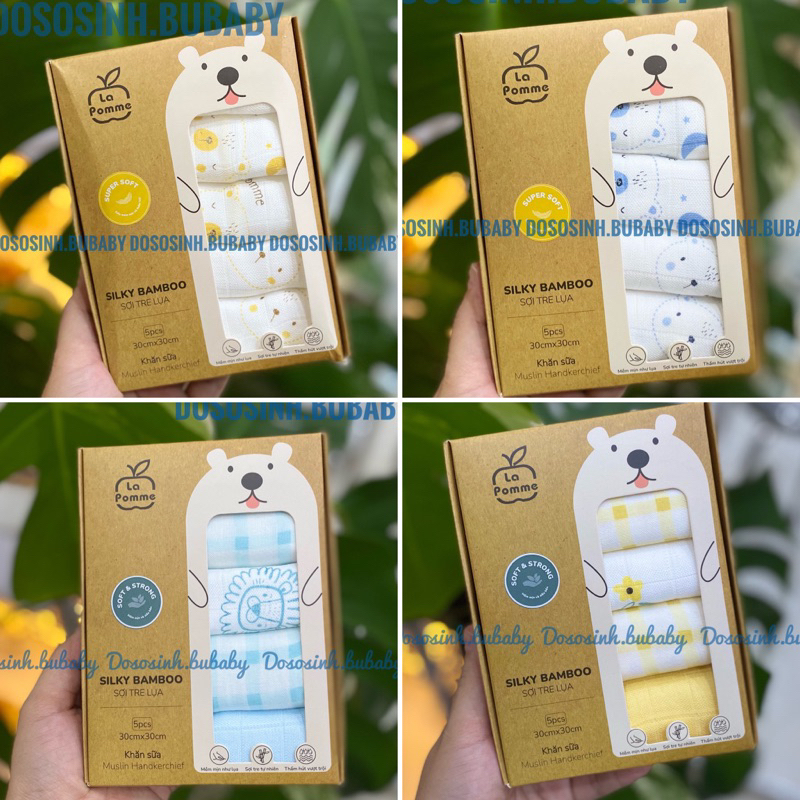 Set 5 Khăn sữa La Pomme sợi tre 2 lớp cao cấp ( 30x30cm) cho trẻ sơ sinh