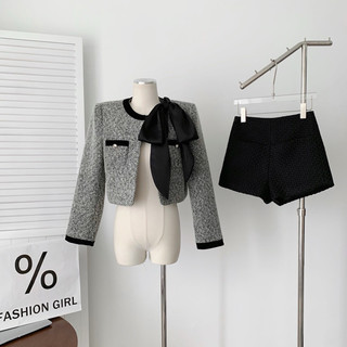 [ẢNH THẬT] SET DẠ PHỐI CỔ NƠ QUẦN SHORT NHUNG SDPCNQ