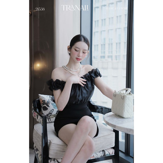 Đầm trễ vai ly phối voan ngực