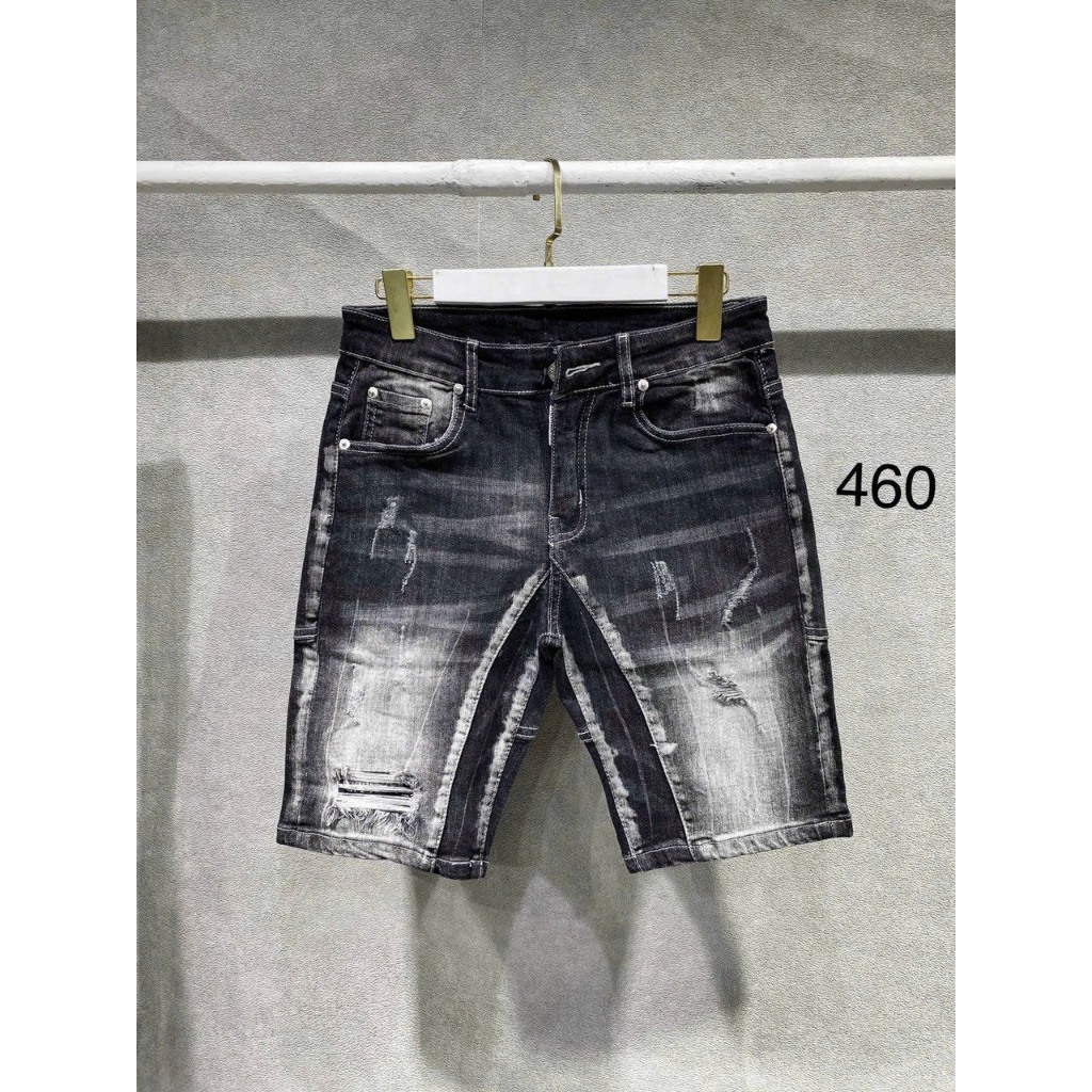 Quần short jean nam phối dây kéo phong cách rách sướt nhẹ và chấm sơn đẹp thêu LOGO thời trang cao cấp hàng chuẩn