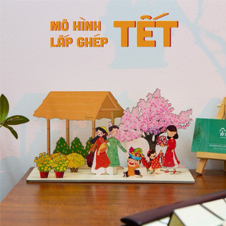 Bộ lắp ghép 3d gỗ-mô hình 3d gỗ tự tô màu chủ đề tết tự lắp ghép