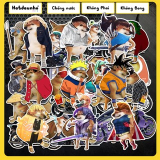 Set 50 Sticker Cheems Meme chống nước hài hước, Sticker dễ thương, sticker dán mũ bảo hiểm, hình dán laptop vui nhộn
