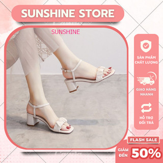 Giày cao gót đế vuông, sandal cao gót quai ngang 5p Sunshine Store A031