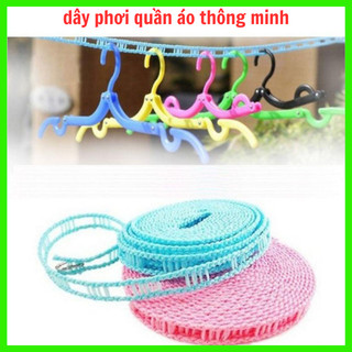 Dây Phơi Quần Áo Thông Minh Chống Dồn, Chống Rơi Quần Áo Độ Dài 5M Vật Liệu Chịu Mưa Nắng Siêu Bền